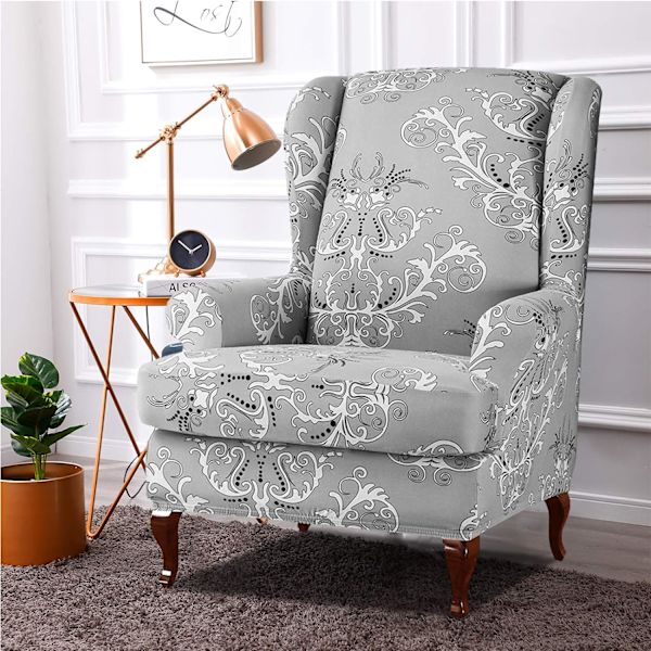 Wingback fåtölj överdrag set om 2 sofföverdrag stretch fåtölj överdrag elastiskt fåtölj överdragsskydd för stol grå
