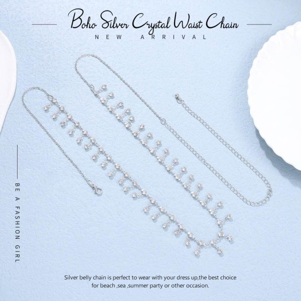 Rhinestone Belly Chain Sølv Krystal Mave Talje Kæder Kvast Bælte Body Chain Smykker til kvinder og piger