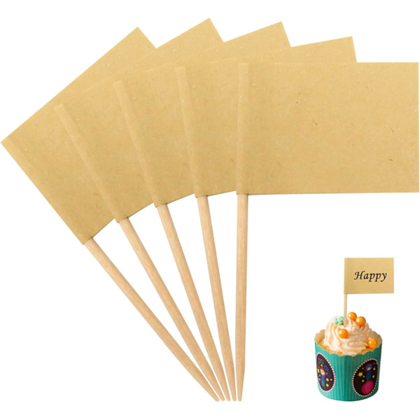 200 Blanke Tannpirkerflagg, Cocktailpinner, Buffetmat Etiketter, Matflagg for Buffeter å Skrive på, Cupcake Toppers Ostelapp