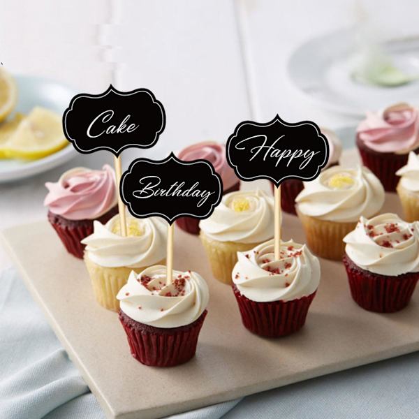 24 st Krittavänliga Matflaggor, Buffématsedel, Ostmarkeringar, Cupcakespännare, Tomma Tandpetare Flaggor för Fester