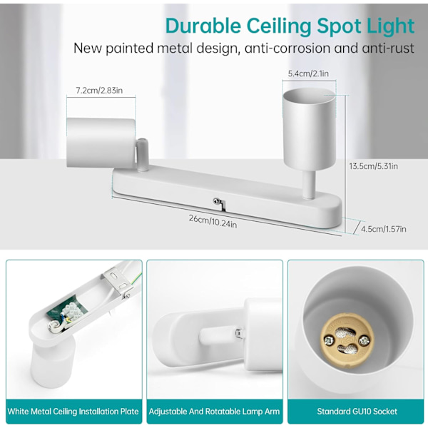 LED-taklampe, taklampe roterbar (uten pære) White