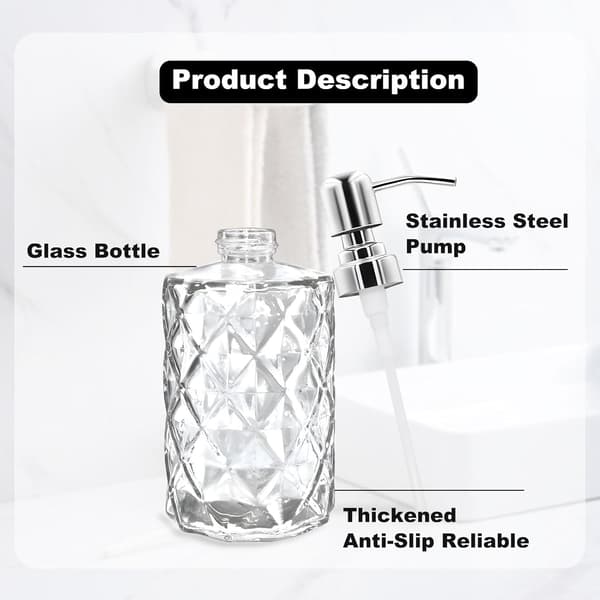 2-pak 350 ml sæbedispenser i glas med pumpe i rustfrit stål, genopfyldelig flydende håndsæbedispenser (klar)