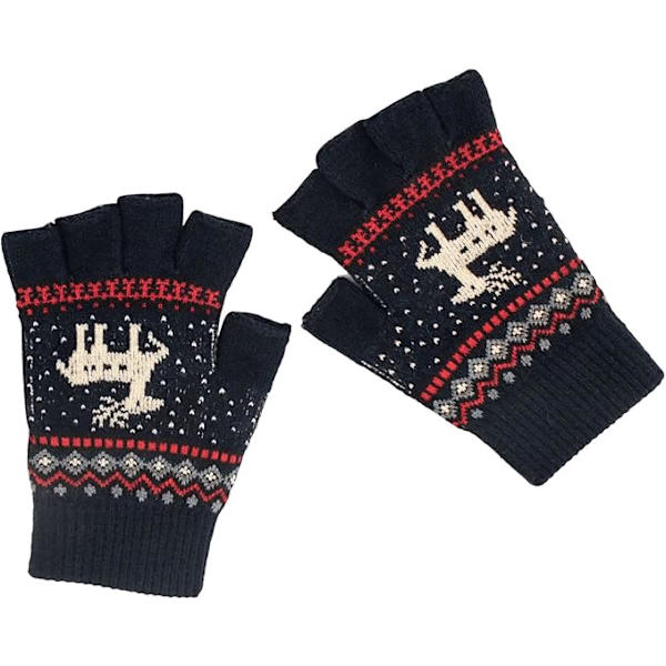 Unisex Vinterhalvfingerhandskar Varma Vinter Pekskärm Handskar Stretch Stickade Skrivhandskar Navy blue