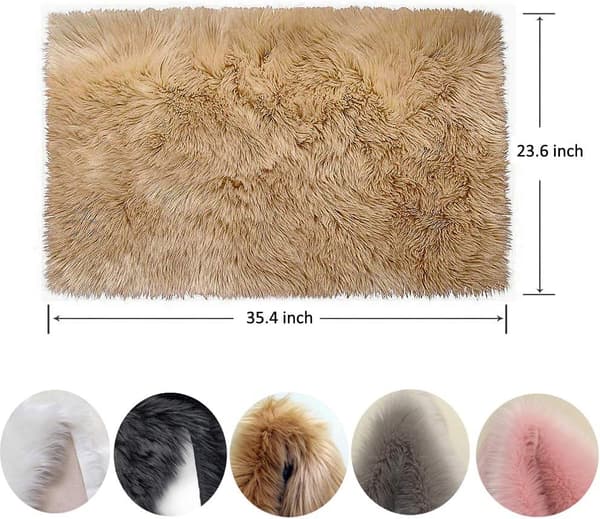 Firkantede fuskepels fleece fluffy tepper, vaskbart yogateppe, soveromsgulvtepper, kamel - 2'x 3', kamel