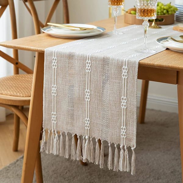 Rustikke bordløbere i bomuldslinned Boho bordløbere, Farmhouse bordløbere, flettede stribede sofabordløbere