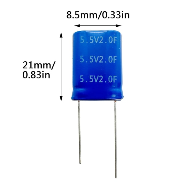 2 st 8,5x17x21mm Superkondensator 5,5V 2F Super Farad Kapacitans Lindningstyp Energilagring för ombord Backup Energilagring 2F