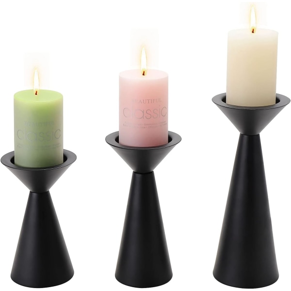 Black Candle Holders Set of 3 - Candle Holders for Pillar Candles Black Candle Holder Set