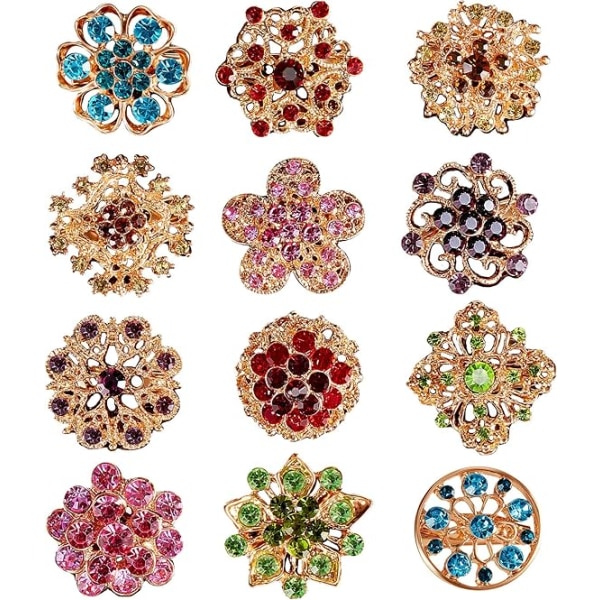 12 st Kristallknappbroscher, Rhinestone-knappar Scarves Spänne Blommiga Broscher Nål Rhinestone Kit Dekoration Color