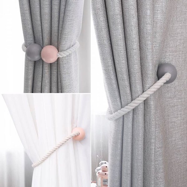Magnetiske Gardinholdere 4 stk Gardinholdere, Tre Gardinholdere for Hjem, Soverom, Kontor, Hotellvindu Dekorativ. Pink+gray