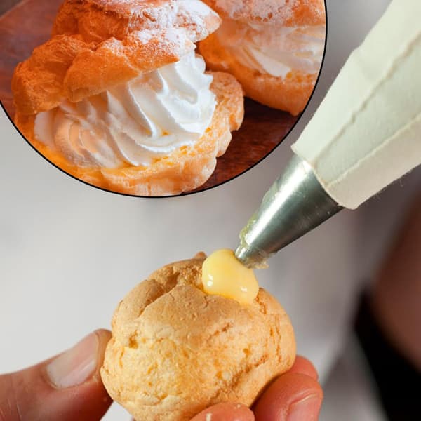 6 stk. Churro tyller, lange cremetyller, sprøjtedysser, eclair små tyller i rustfrit stål