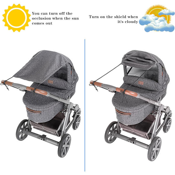 Universell solskydd för barnvagn, barnvagnssolskydd med UV-skyddsfodral 50+ Vattentät, barnvagnssolskydd