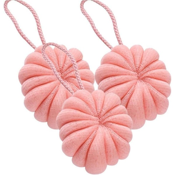 3 st Duschpuffar Badsvamp Nät Loofah Kroppsskrubb Duschboll Duschbollssvamp Pink