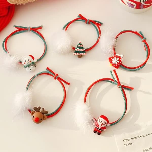 5 stk, Pom Pom Hårstrikker til Jenter Jul, Elastiske Hårstrikker, Hårstrikker, Hår Scrunchies for Kvinner Jenter Barn Hårtilbehør