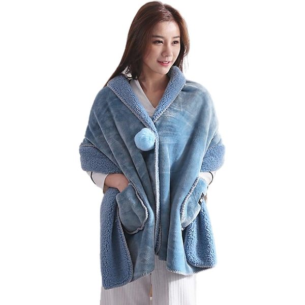 Womens Cosy Wrap Shawl Wool Blanket Pashminas Cover Up Winter Wraps för kvinnor, Warm Blanket Cape Wraps Shawl Blue