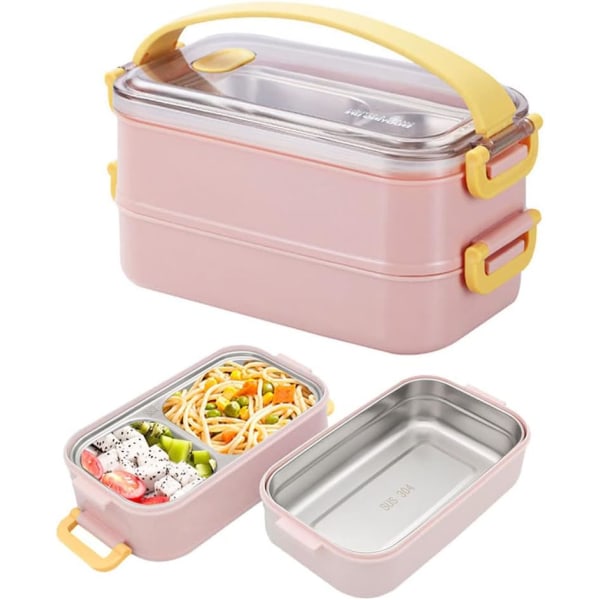 Kids Bento Lunchbox - 2-lagers matbehållare Återanvändbara läckagesäkra lunchlådor Matbehållare