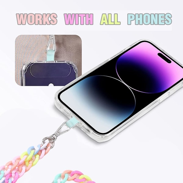 Universella Mobiltelefonhalsband med Patch, Mobiltelefonhalsband, Färgglad Akryl Telefonkedja, Kompatibel med de Flesta Smartphones för Mobilskal