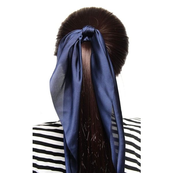 Förpackning med 2 knutna rosett hår Scrunchies Elastisk hårhalsduk Svart hårband Band Satin hårband Scrunchy Hållare för kvinnor och flickor (marinblå)