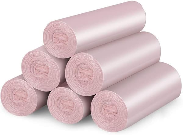 Soporpåsar, 6 rullar/120 små soporpåsar för kontor, kök, sovrum, rosa