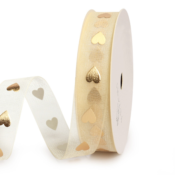 Rolls Guld Band Tryckt Satinband Presentband Guld Satinband Perfekt för Presentinslagning Blommor Bröllop Fester Hantverk (1,6 cm x 9,1 m)