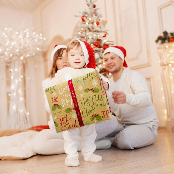 Julklappspapper Rulle - 44X100CM Stor Storlek Kraftpapper Tryckt med Festlig Designmönster för Presentinslagning