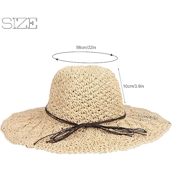 Foldbar sommerhat i strå til kvinder - Boho-strandhat til damer
