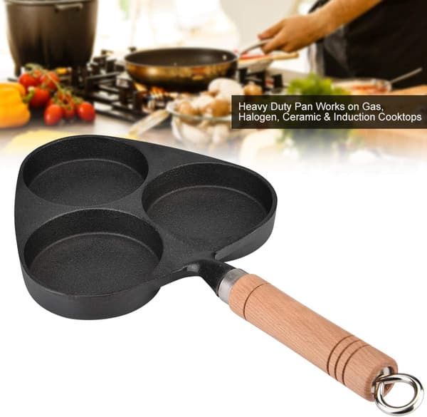 Egg Stekepanne, 3 Form Støpejern Omelett Egg Burger Stekt Egg Gryte Pannekaker Pan Kokk Panner
