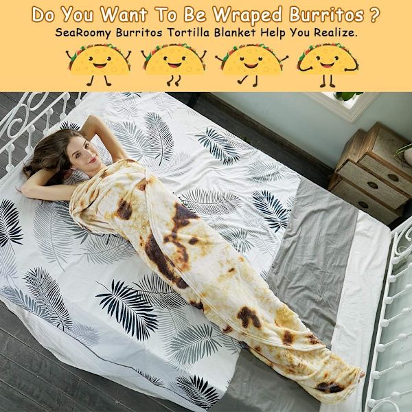 Burritos Tortilla Wrap Teppe, Nyhet Morsomme Gaver Gigant Tortilla Rund Myk Teppe for Barn 卷饼1 150X150CM