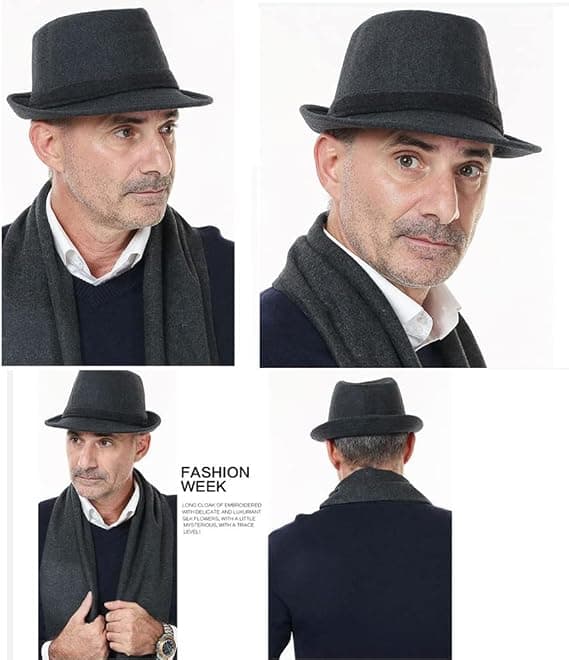 Hat, Panama Hat, Elegant Vinter Bowler Hat, Gentleman Jazz Hat, Varm Efterår Vinter Hat, til Rejsefest Udendørs, (Mørkegrå)