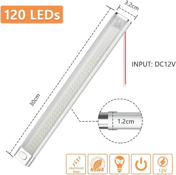 4 stk. 12V LED interiørlys, 120 LED universell lysstripe med av/på-bryter, interiørlys for bobil, taklys