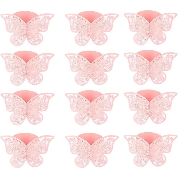 50 stk Serviettringer Papir Serviettringer Dekorasjon Sommerfugl Serviettholder Ring Spisebord Dekorasjon Serviettringer (Rosa)