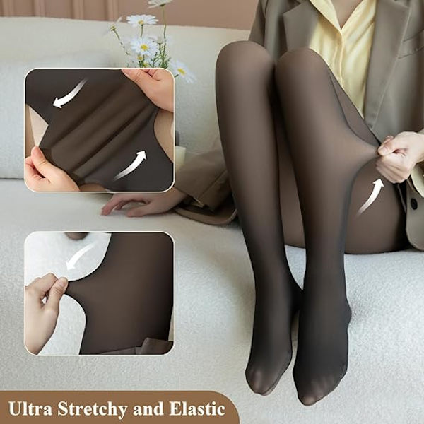 Kvinnors fleecefodrade tights falska genomskinliga strumpbyxor damer hög midja vintervarma tights halvgenomskinliga leggings Even feet are black and translucent