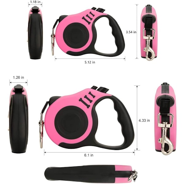 Retractable-koiranhihna, lemmikkieläinten kävelyhihna liukueste kahvalla, sopii pienille/keskikokoisille koirille tai kissoille, 16 jalkaa, vaaleanpunainen.