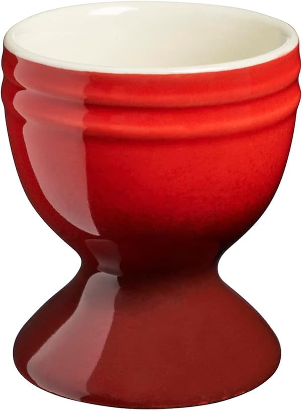 Set med 4 färgglada äggkoppar | 40 ml hållbart, stöttåligt keramiskt stengods, äggställ med graderad design, röd
