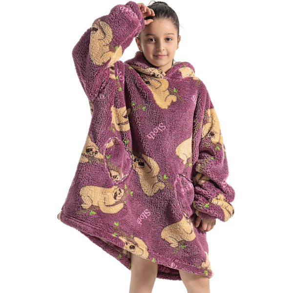 Barn Överdimensionerad Bärbar Filt Hoodie, Super Mjuk Varm Bekväm Sweatshirt Pullover Bärbar Filt för Pojkar Flickor Sloth