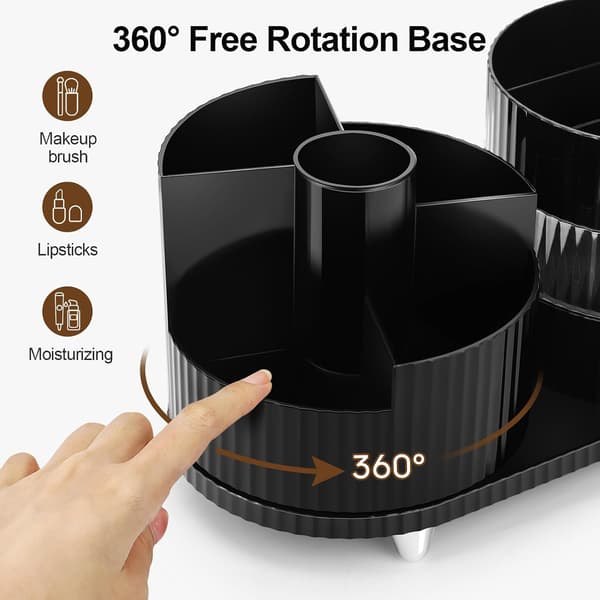Makeup Organizer, 360° Roterende Make Up Organizer med 3-lags rum, Perfekt til Kommode, Badeværelse, Soveværelse (Sort, Tre lag)