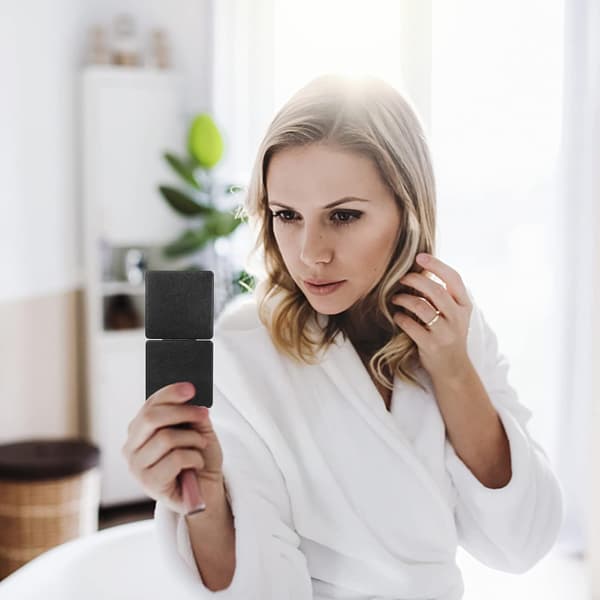 Premium kompakt makeupspejl til mænd, kvinder og piger, sort bærbart rejsespejl til lomme, pung, taske