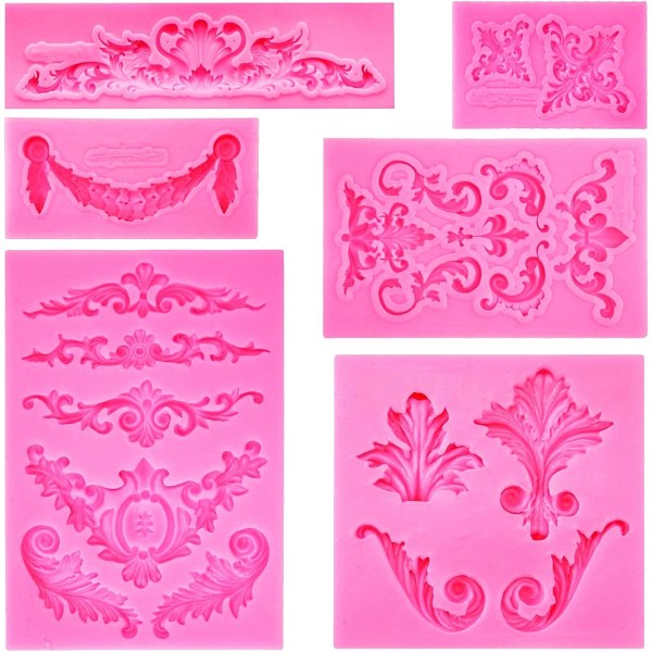 Baroque Style Curlicues Scroll Lace Fondant Silicone Mold for Filigree Mold 3D Sculpted Flower Cake Border Decoration