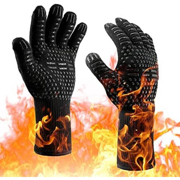 Ugnshandskar 932 ° F värmebeständiga handskar, skärbeständiga grillhandskar, halkfria silikongrillhandskar,