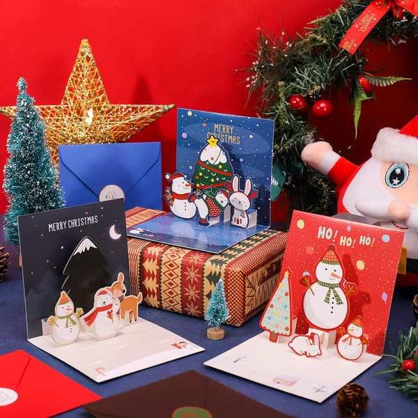 6 st Pop Up 3D julkort med kuvert, tomte älg pepparkaka, julgran kort, Pop Up för barn vänner julklappar