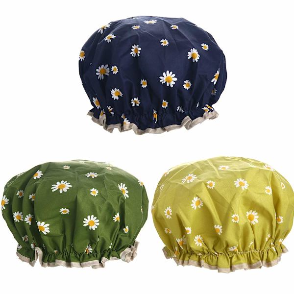 Dusjhette, badehette for kvinner, vanntett og justerbar, dobbeltlags dusjhette Navy blue+Light green+Olive Green