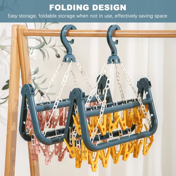 Sock Rack Torkställ, Sock Torkställ med 32 Klämmor för Underkläder, Strumpor, Hållbara Klädnypor i Plast för Inomhus och Utomhus