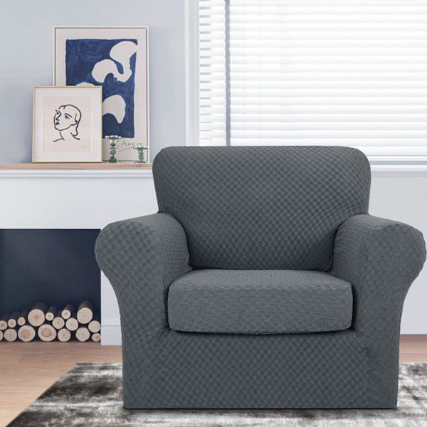 2 stk. Ny Jacquard Stoltrekk med Arm Lenestoltrekk Elastisk Sofa Deksel for Stue Hunder Elastisk Sofa Deksel Sofa Beskytter (1 Seater, Mørk Grå)