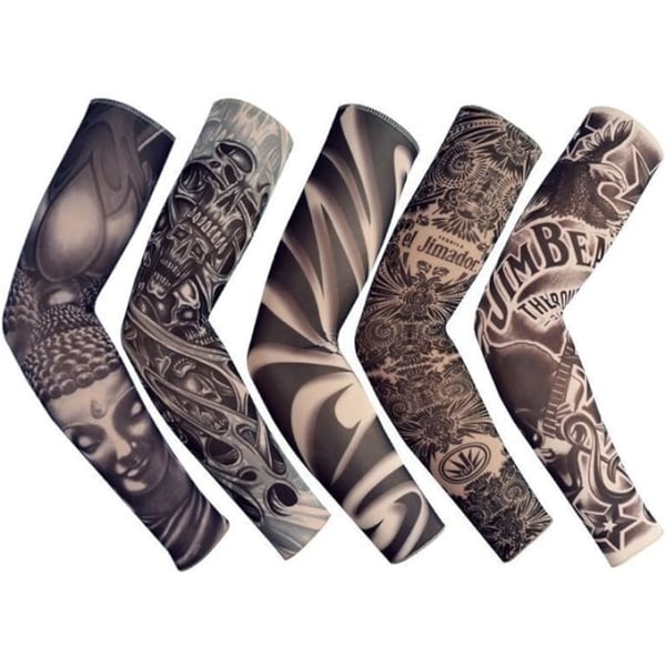 Temporary Fake Slip On Tattoo Arm Sleeve Cycling Basketball Sun Block Sleevelet for Men and Women,Pack of 5