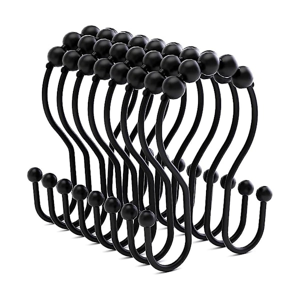 12 st Duschdraperihakar, Duschdraperiringar Rostfria Balanserade Glidande Dubbla Duschdraperi black