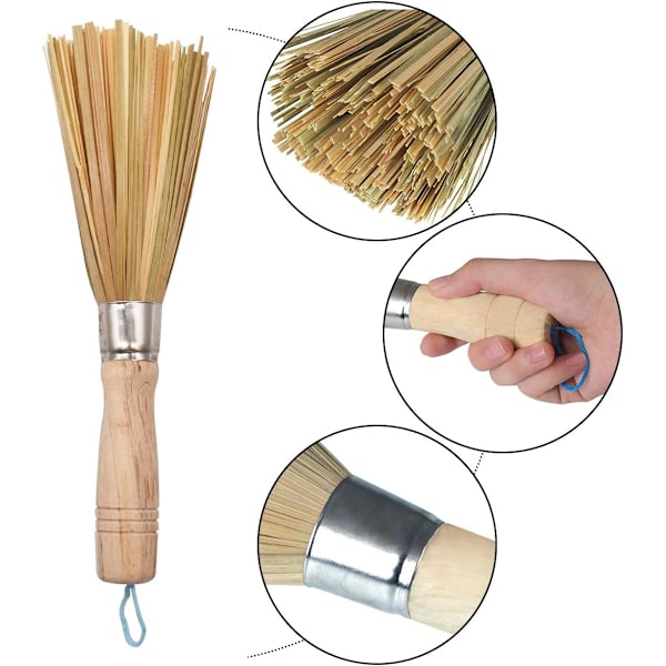 Bambu wok-harjat, 4 kpl wok-puhdistusperinteisiä keittiön puhdistusharjoja astianpesukeittiön puhdistustyökaluja