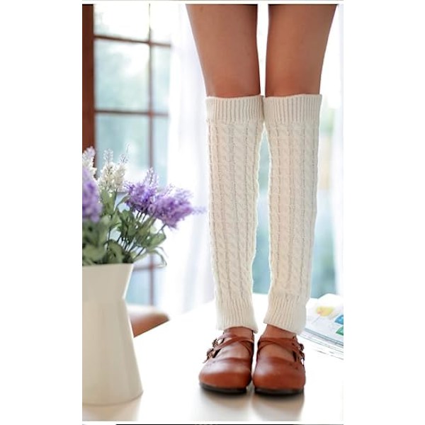 Leg Warmers, 1 par med leggvarmere for kvinner, dame leggvarmere, ekstra myke stilige vintervarme kompresjonssokker, chunky bootmansjetter