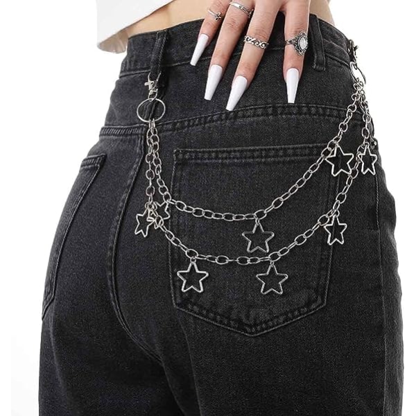 Hip Hop Pants Chain Goth Jean Chains Star Punk Pocket Chain for Women Layered Acrylic Keychains Cute Trouser Chain Rock Wallet Chain for Men