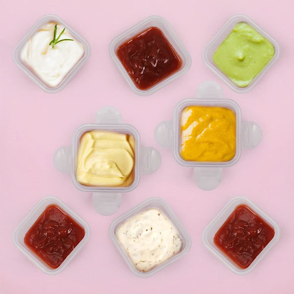 Mini Salladsdressingbehållare Återanvändbara Plastbehållare för Sås Små Såsbehållare med Lock för Lunchlåda Picknick Resa