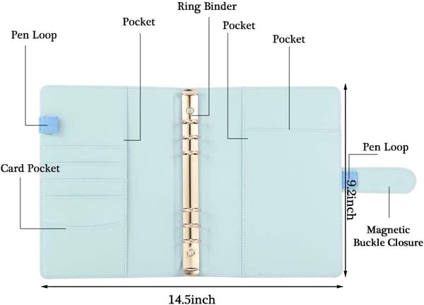 A5 PU Læder Ringbind, Genopfyldelig 6 Rund Ringbind Omslag, Business Notesbog Ringbind Notesblok og Møde Notesbog, (Blå)