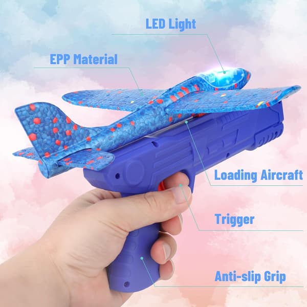 Flygplansleksak med Katapult, 4-pack LED Skum Flygplan med Katapult, Leksaksflygplan, Presenter för 3 4 5 6 7 8 9 År Gamla Pojkar Flickor
